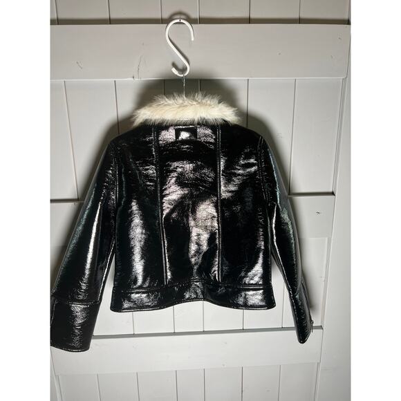 Unreal Fur Wet Look Black Aviator Jacket Size M NEW - Picture 9 of 11